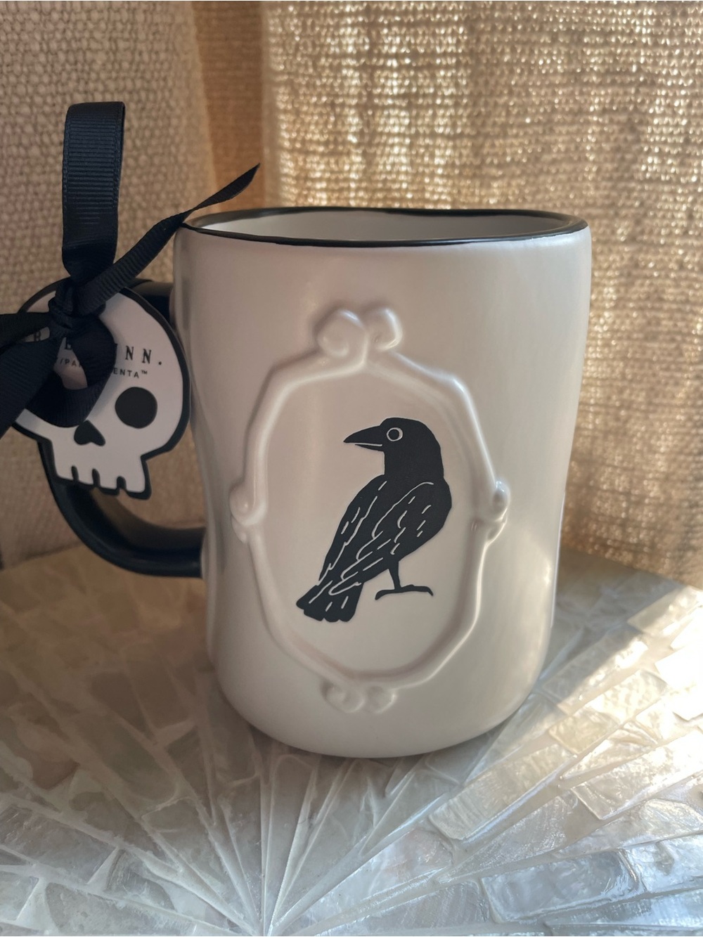 Rae Dunn Ceramic Goth Raven Mug with Black Handle